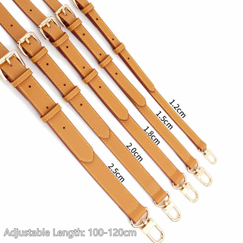 Good Quality Genuine Leather Bag Strap,2 Layer Adjustable Toe Bag Handle Strap with Gold Buckle and Hook,Long Strap Replacement image 1