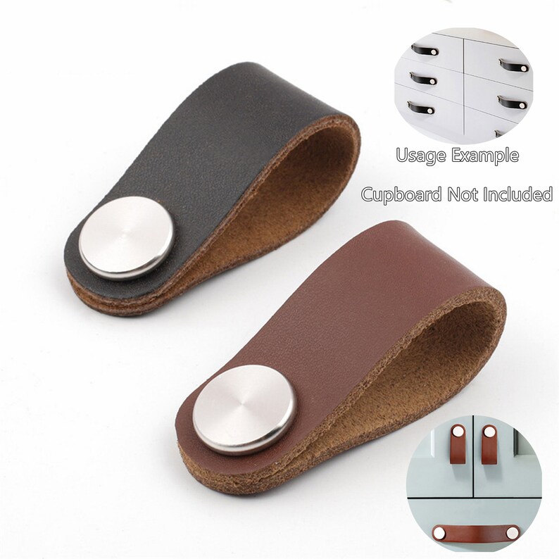 Thick Leather Drawer Handles, Flat Leather Pulls, Furniture