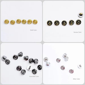Peut inclure: Assortiment de boutons en forme d'ancre de couleur or, bronze, bronze foncé et argent.