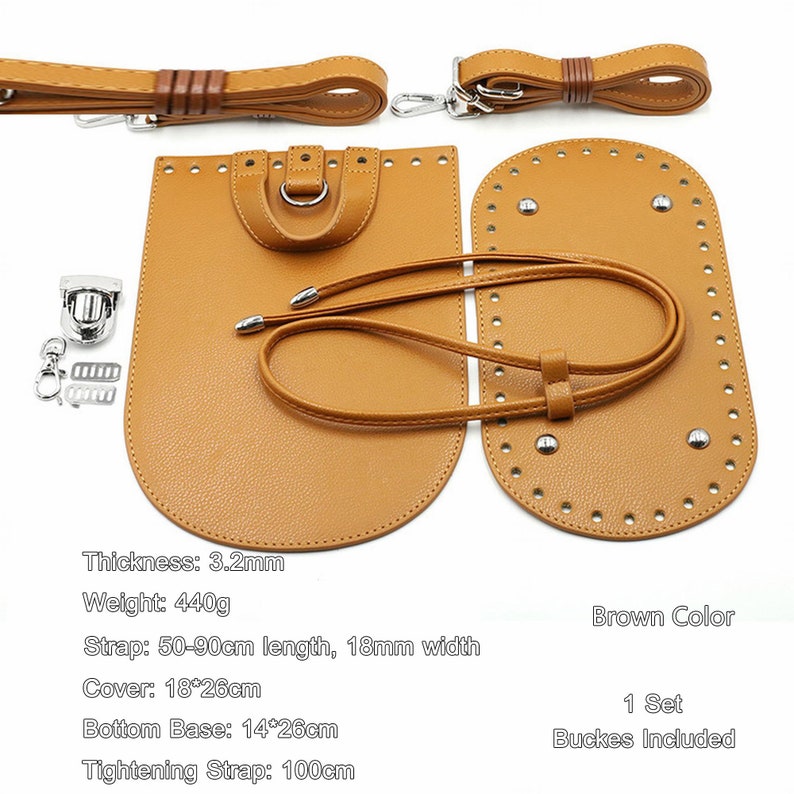 Bag Making Supplies, PU Leather Bottom Base and Cover for Crochet Bag Making, DIY Bag Pieces, Handmade Knitting Backpack Purse Set image 2