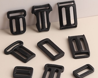 Black Plastic Steel Buckles - Adjustable Webbing Buckles - Tri-glide Adjust Camping Sport Backpack Straps Hardware Accessories 20-25-30-40mm