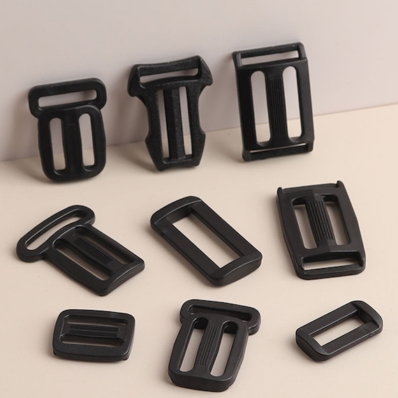 Black Plastic Steel Buckles - Adjustable Webbing Buckles - Tri-glide Adjust Camping Sport Backpack Straps Hardware Accessories 20-25-30-40mm