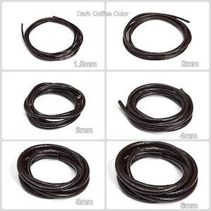Genuine Round Leather Cord, Vegetable Tanned Leather Strap for DIY Braiding, Art and Craft Supplies (Raw Color/ Black/ Dark Coffee 1.5-6mm) image 6