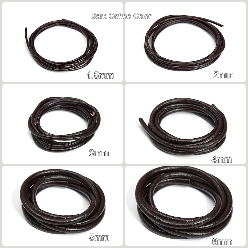 Genuine Round Leather Cord, Vegetable Tanned Leather Strap for DIY Braiding, Art and Craft Supplies (Raw Color/ Black/ Dark Coffee 1.5-6mm) image 6