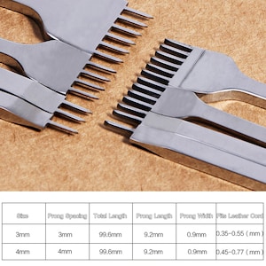 Flat Pricking Iron Leather Craft Chisel Spacing Stitching Chisel 3mm 4mm 1/2/4/6 Prongs, DIY Leather Working Project Punching Tool