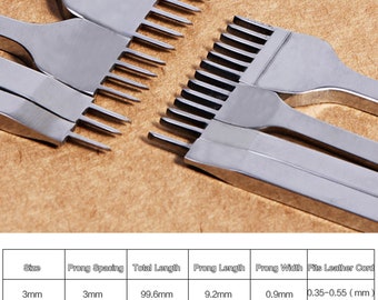 Flat Pricking Iron Leather Craft Chisel Spacing Stitching Chisel 3mm 4mm 1/2/4/6 Prongs, DIY Leather Working Project Punching Tool