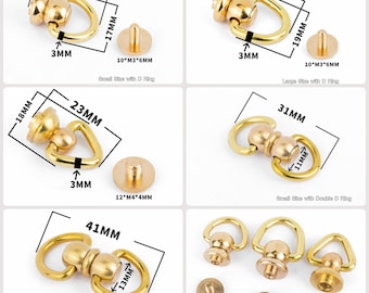 Anneau en D pour portefeuille avec connecteur à vis, tige sphérique en laiton massif, boucle de lanière à rivets vissés, anneau de traction, sangle pour sac à main, matériel de ceinture