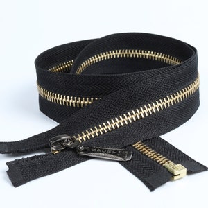 Cremalleras de metal de latón, cremallera de dientes #5 con cinta negra/café, cremalleras separadoras para chaqueta/abrigo/sudadera con capucha/suéter/bolso (27&quot; 31&quot;)