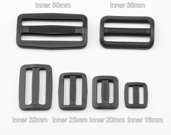 Slider Buckle- Plastic Black Webbing Adjustable Buckles for Camping Sport Backpack Bag Shoulder Strap Sewing Accessory (16/20/25/32/38/50mm)