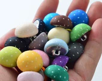 Cotton Button for Clothes - Polka Dot Buttons - 10mm 15mm Half Round Sewing Fabric Covered Button Lots Supplies (26 Colors)