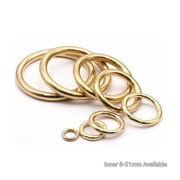 8-51mm Solid Brass Rings No Seam, Round O Ring Belt Strap Buckle,Heavy Duty Metal Ring Clasp, Macrame Hoop,Leather Craft Bag Making Hardware