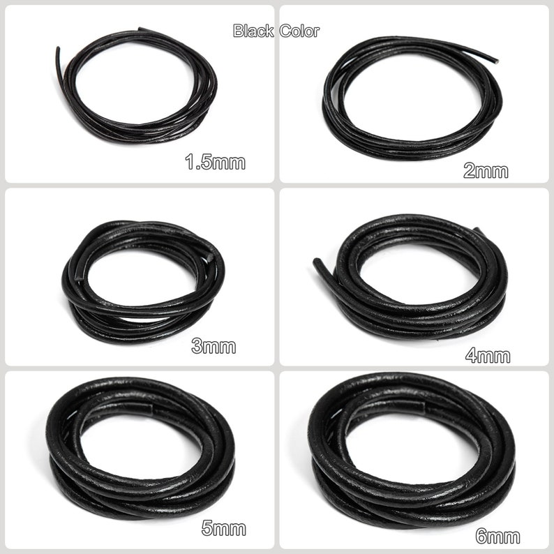 Genuine Round Leather Cord, Vegetable Tanned Leather Strap for DIY Braiding, Art and Craft Supplies (Raw Color/ Black/ Dark Coffee 1.5-6mm) image 5
