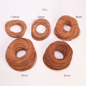 Genuine Round Leather Cord, Vegetable Tanned Leather Strap for DIY Braiding, Art and Craft Supplies (Raw Color/ Black/ Dark Coffee 1.5-6mm) image 8