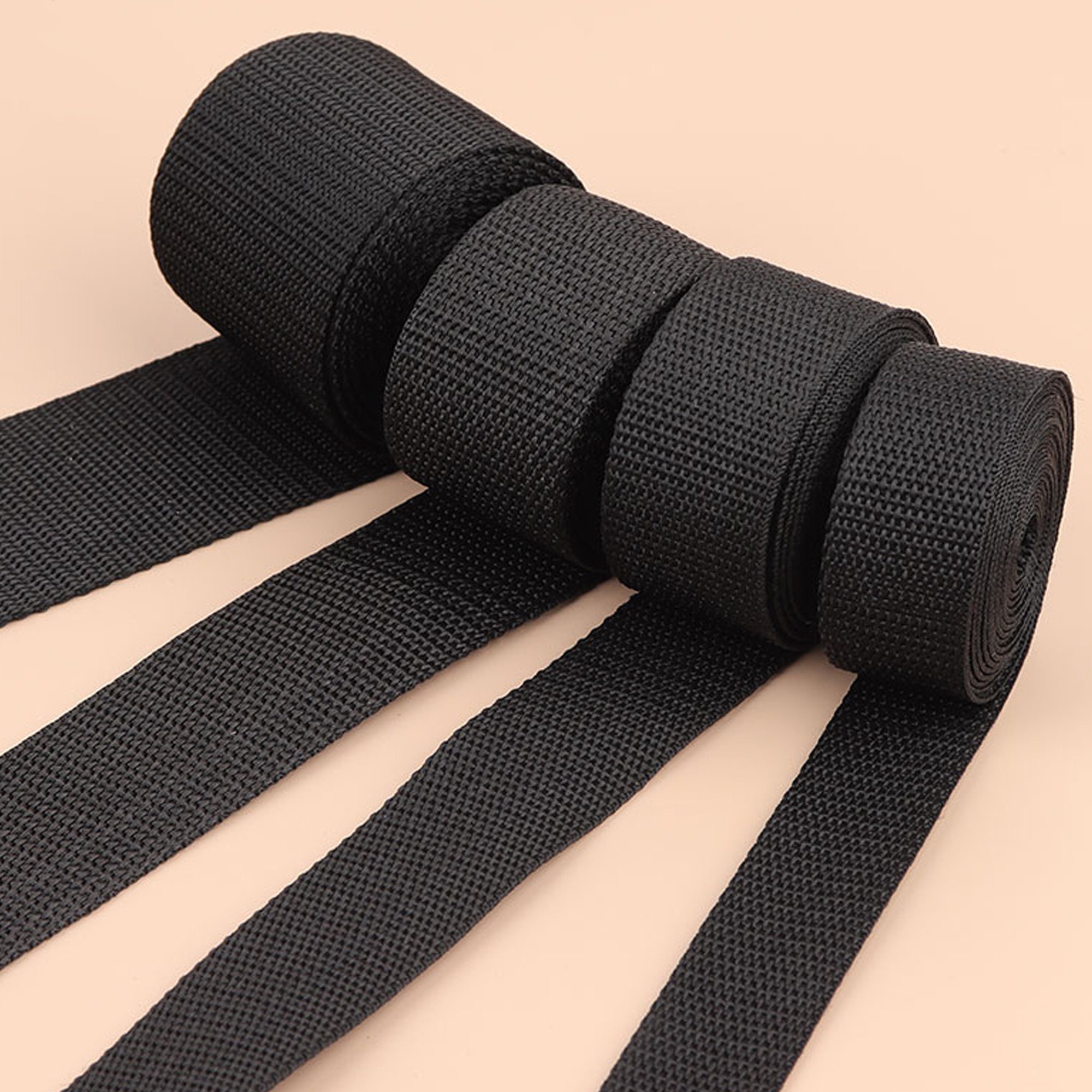 Black Webbing Belts- Webbing Fabric Ribbon Band Straps Dog Pets Collar Harness Outdoor Backpack Bag Parts-Polypropylene PP(15/20/25/30/50mm)