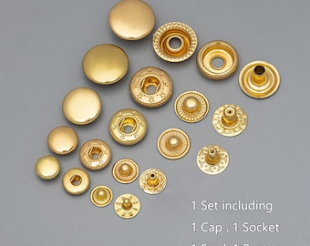 Metal Snap Buttons Fasteners, Raw Brass Rivet Poppers Snap Closure Press Sewing Leather Craft Button for Purse/Jeans/Jacket/Coat/Wallet/DIY