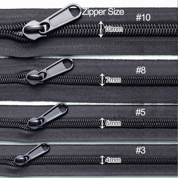 Zipper Tape and Pulls, Continuous Zipper Chain, #3 #5 #8 #10 Nylon Coil Zipper Replacement, Zipper Hardware Repair Kit (Puller Included)