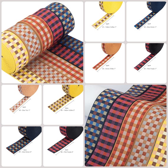 Webbing For Bag Handles, 1" 2" Wide Cotton Polyester Plaid Webbing, Bag Strap Purse Belt Pet Collar Upholstery Sewing Webbing Accessories