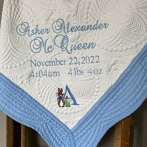 Birth Announcement. Embroidered Heirloom Quilt, Personalized Baby Quilt Blanket, Monogrammed Baby Quilt Blanket, Personalized Baby Quilt
