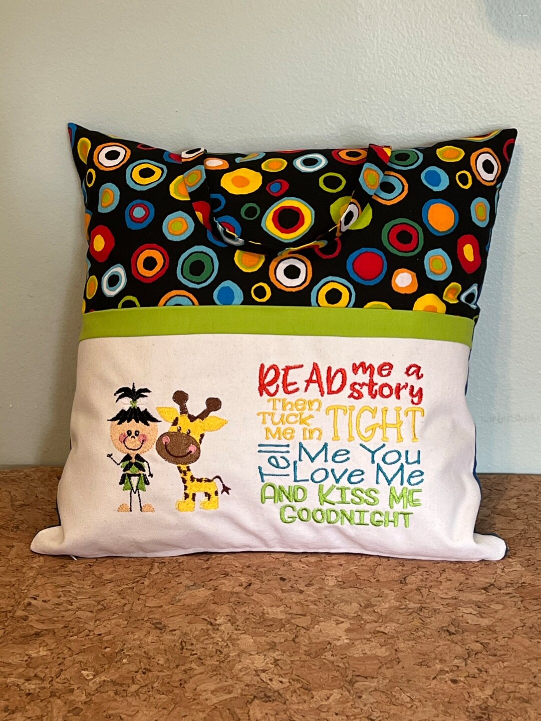Embroidered Reading Pillow, Personalized Reading Pillow, Jungle Baby