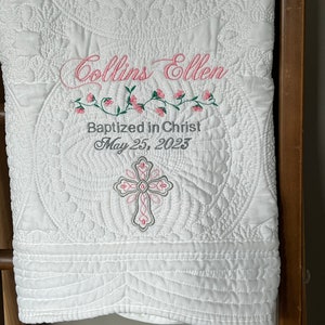 Christening Baby Quilt, Baptism Baby Quilt. Personalized Baby Quilt, Monogrammed Baby Blanket, Personalized, Baby Crib Blanket