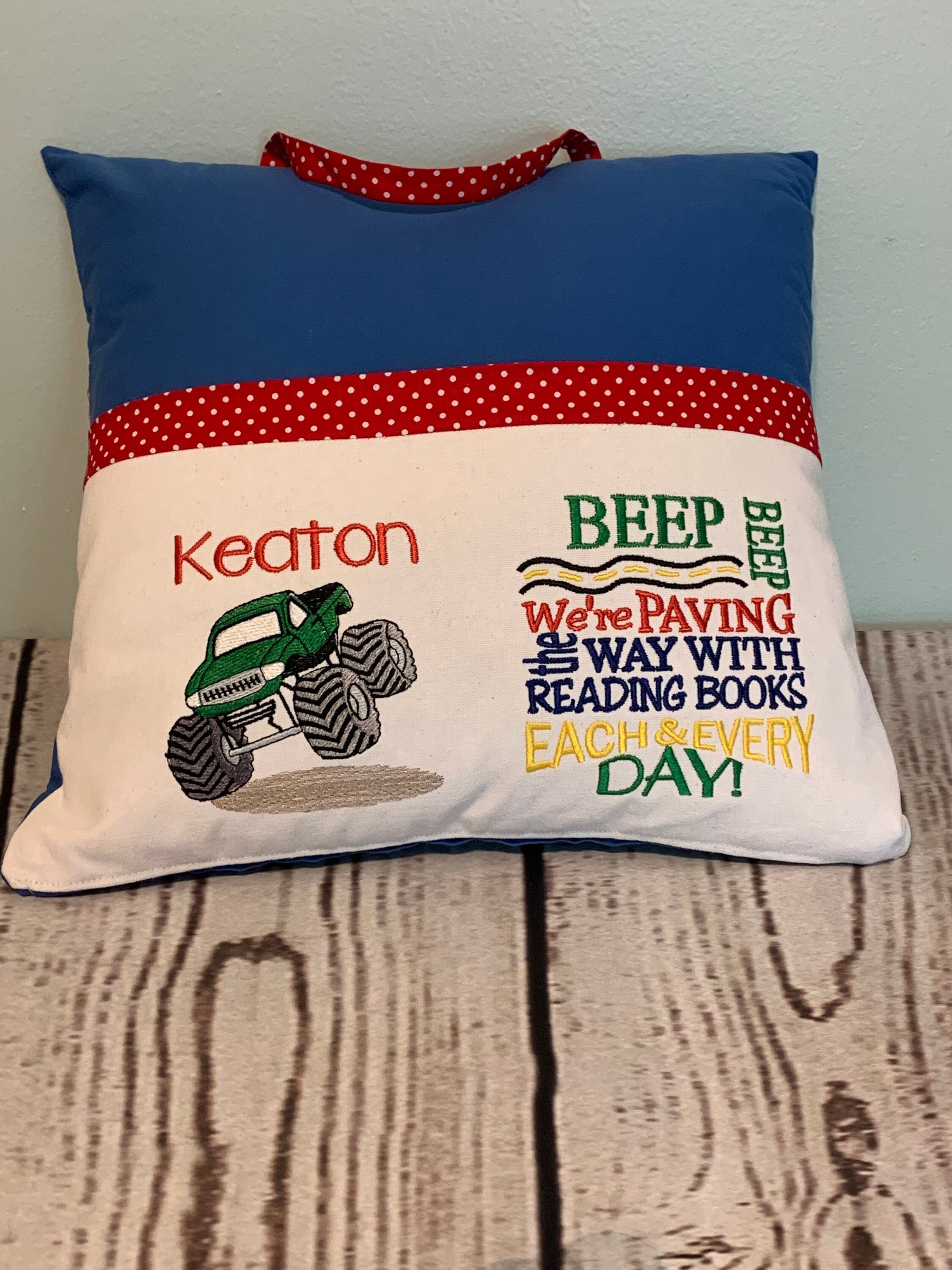 Monster Truck Reading Pillow Embroidered Reading Pillow Etsy