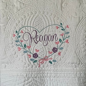 Embroidered Heirloom Quilt, Monogrammed Baby Quilt, Personalized Baby Quilt, Custom Baby Blanket, Personalized Baby Shower Gift, Crib Quilt