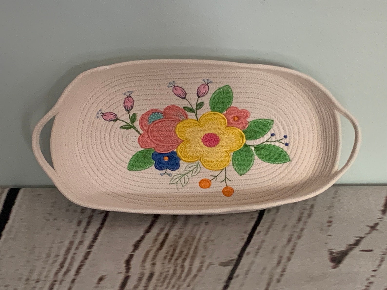 Embroidered Rope Baskets with Handles