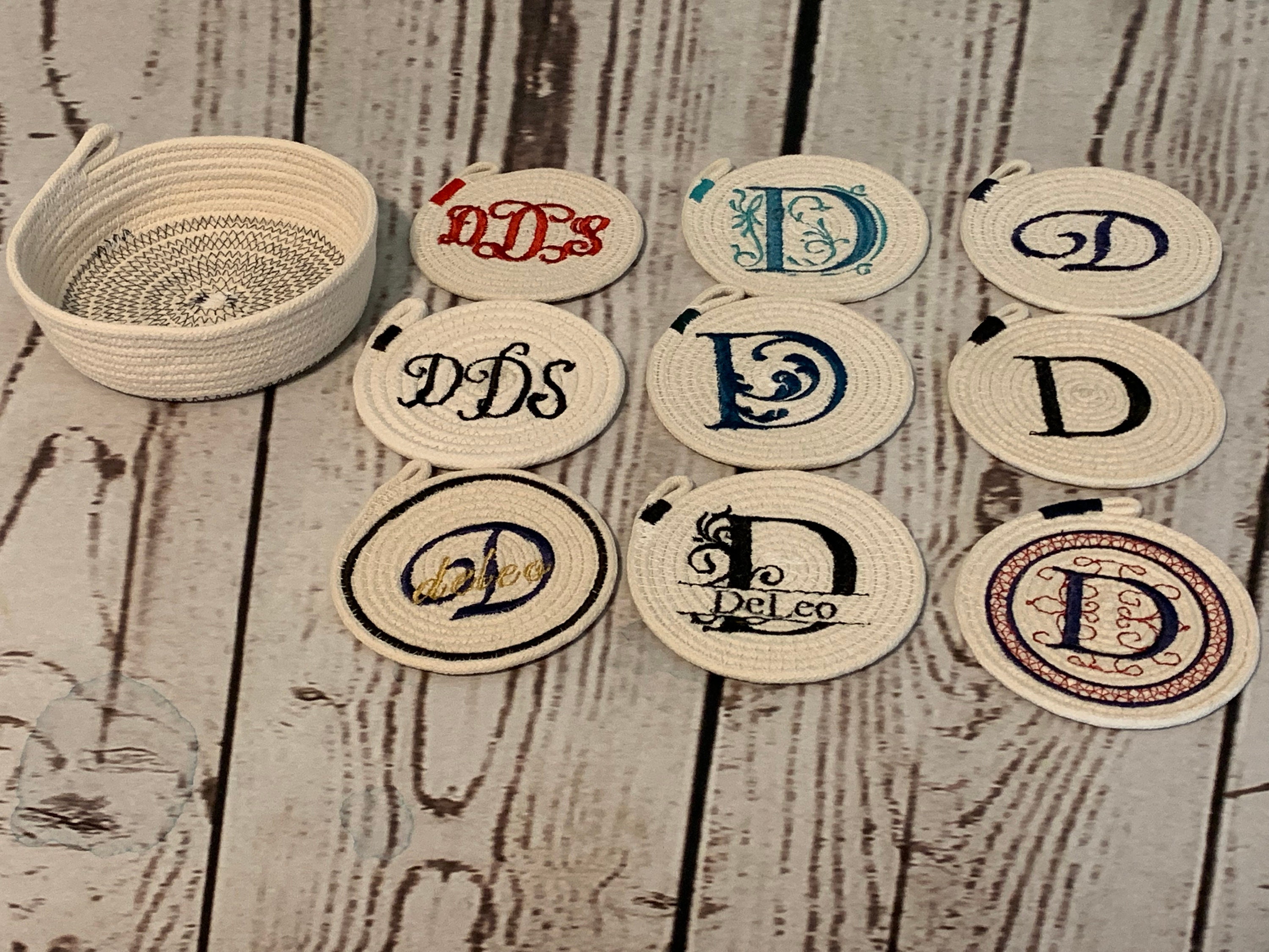 Monogrammed Coasters Embroidered Coaster Rope Coasters Etsy Ireland