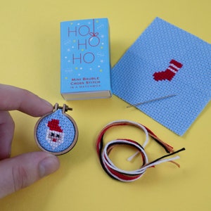 Make Your Own Christmas Bauble Ho Ho Ho Cross Stitch Kit In A Matchbox, Christmas Cross Stitch, Secret Santa Gift