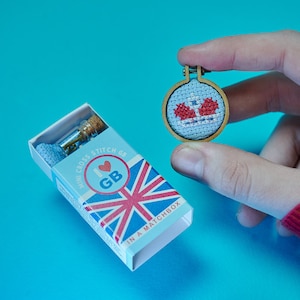 Mini Hoop British Themed Cross Stitch In A Matchbox