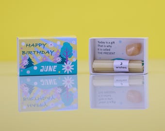 June Moonstone Mindful Birthstone In A Matchbox, June Birthday Gift For Her, June Birthday Card For Best Friend, June Birth Stone