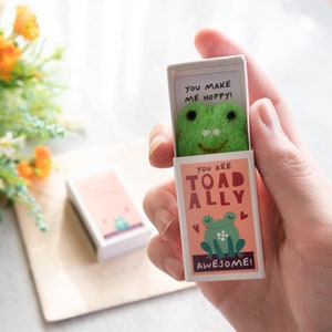 Grenouille en feutre de laine absolument géniale dans une boîte d'allumettes, cadeau meilleur ami, carte meilleur ami, carte grenouille, cadeaux grenouille
