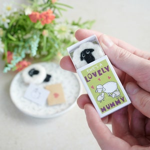 Ewe's Lovely Mum wool felt sheep In A Matchbox (2 lambs), Gift For Mum, Mother's Day Gift