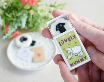 Ewe's Lovely Mum wool felt sheep In A Matchbox (2 lambs), Gift For Mum, Mother's Day Gift