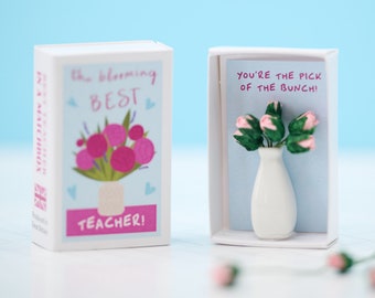 Blooming Best Teacher Bunch Of Roses In A Matchbox, Teacher Gift, Teacher Card, Teacher Appreciation Gift, End Of Term Gift