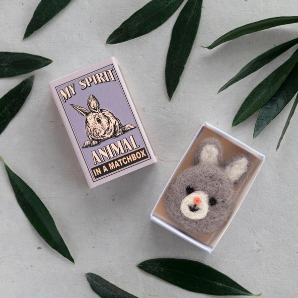 Handmade Wool Felt Rabbit Spirit Animal Gift In A Matchbox, Best Friend Gift, Rabbit Spirit Animal, Rabbit Totem, Cute Rabbit Gift