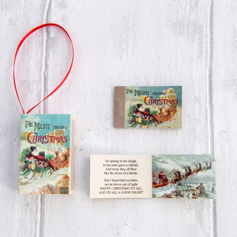 Christmas Tree Decoration 'The Night Before Christmas' Victorian Poem, Miniature Book, Christmas Ornament, Vintage Christmas image 3