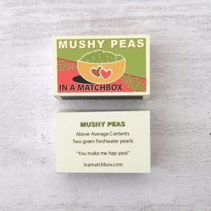 Mushy Peas In A Matchbox, Girlfriend Gift, Wife Gift, Best Friend Gift, Green Freshwater Pearls, Best Friend Card, Peas In A Pod image 3