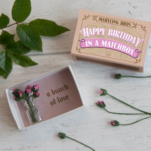 Happy Birthday Gift Miniature Bouquet Of Paper Roses, Happy Birthday Cards, Gift For Her, Her Birthday, Best Friend Gift, Matchbox, Flowers
