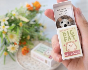 Sending You A Hedgehug Wool Felt Hedgehog In A Matchbox, Best Friend Gift, Pocket Hug, Hedgehog Gift, Congratulations Card