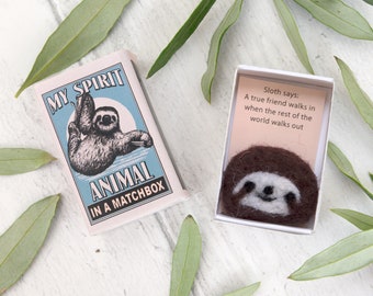 Wool Felt Sloth Spirit Animal Gift In A Matchbox, Best Friend Gift, Sloth Spirit Animal, Cute Sloth Gift