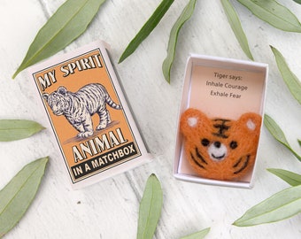 Wool Felt Tiger Spirit Animal Gift In A Matchbox, Best Friend Gift, Tiger Spirit Animal, Cute Tiger Gift