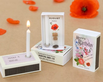 August Birth Flower Seeds In A Matchbox, Birthday Gifts For Her, Birthday Card For Her, Poppy Birth Flower