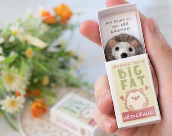 Sending You A Hedgehug Wool Felt Hedgehog In A Matchbox, Best Friend Gift, Pocket Hug, Hedgehog Gift, Congratulations Card