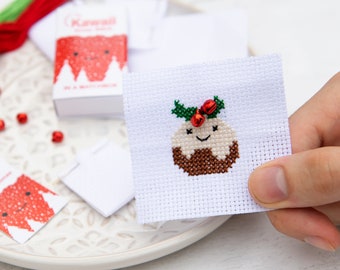 Kawaii Christmas Pudding Cross Stitch Kit, Christmas Cross Stitch, Stocking Filler For Her, Secret Santa, Best Friend Gift