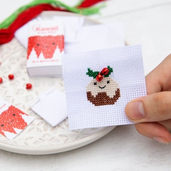 Kawaii Christmas Pudding Cross Stitch Kit, Christmas Cross Stitch, Stocking Filler For Her, Secret Santa, Best Friend Gift