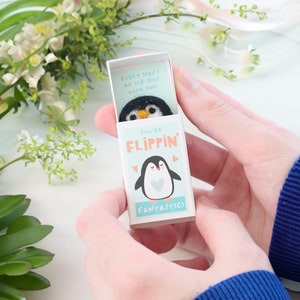 Flippin' fantastic friend wool felt penguin In A Matchbox, Gift For Best Friend, Penguin Gift
