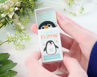 Flippin' fantastic friend wool felt penguin In A Matchbox, Gift For Best Friend, Penguin Gift