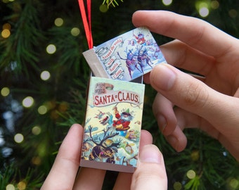 Christmas Tree Decoration &#39;Around The World With Santa Claus&#39; Victorian Poem, Miniature Book, Christmas Ornamant, Vintage Christmas