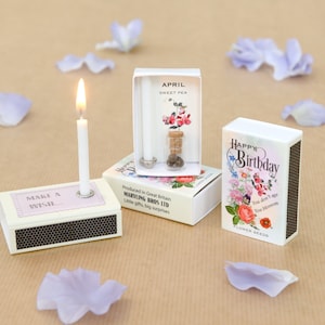April Birth Flower Seeds In A Matchbox, Birthday Gifts For Her, Birthday Card For Her, Sweet Pea Birth Flower